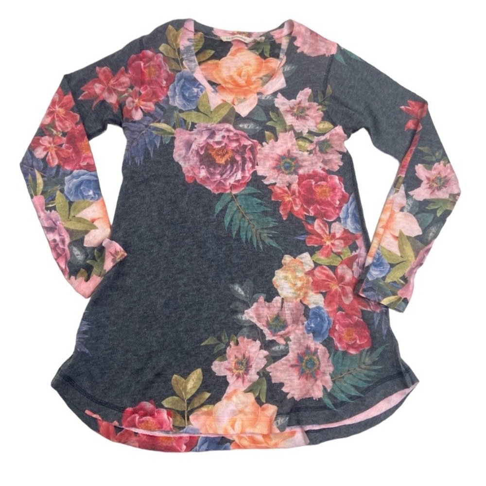 Soft Surroundings Midnight Blooms Tunic Women’s Size XS Gray Floral Shirt